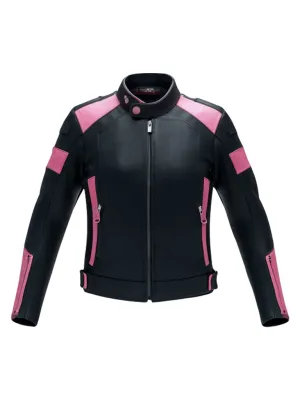Women Black and Pink Leather Biker Jacket