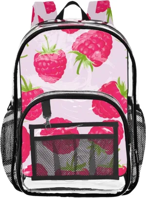 Women Clear Backpack Cute Girls Backpack Kids Boys School Clear Plastic Bag Pvc Vibrant Pink Raspberries Print