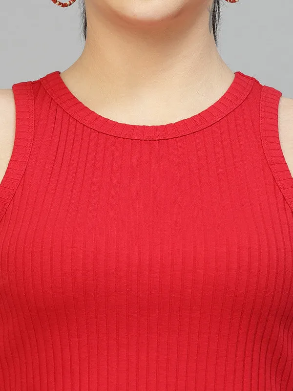 Women Sleeveless Round Neck Crop Top