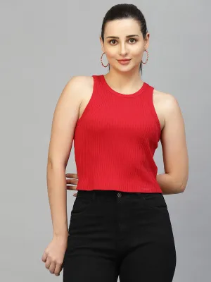 Women Sleeveless Round Neck Crop Top