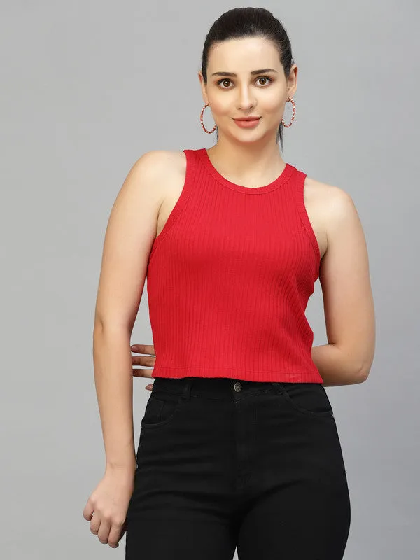 Women Sleeveless Round Neck Crop Top