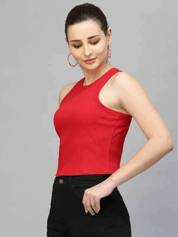Women Sleeveless Round Neck Crop Top