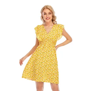 Women' Summer Chiffon Sleeveless Maxi V Neck Printed Dress