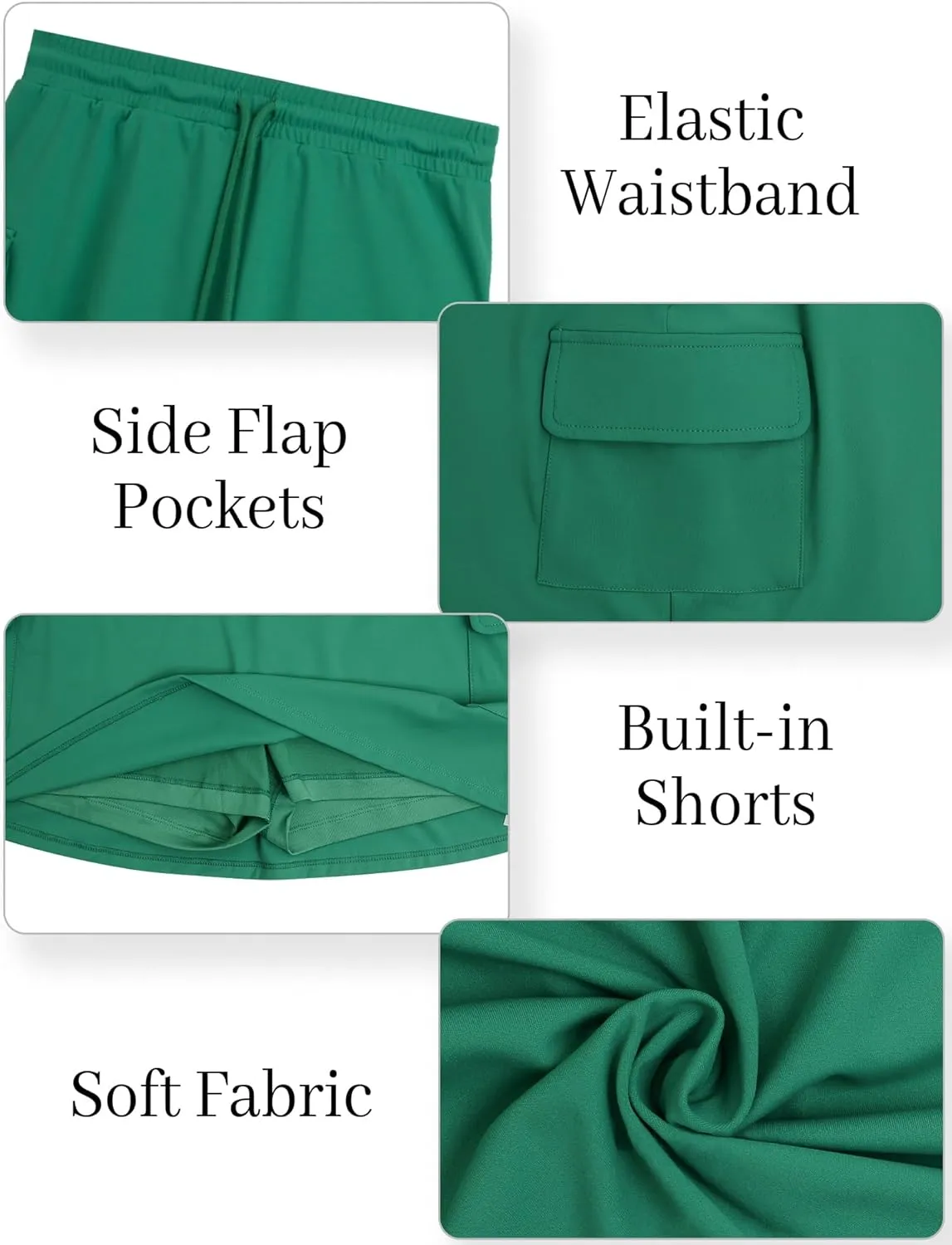 Women Tennis Skirt with Built-in Shorts Drawstring Elastic Waist Badminton Skirt Side Pockets Activewear Mini Skort