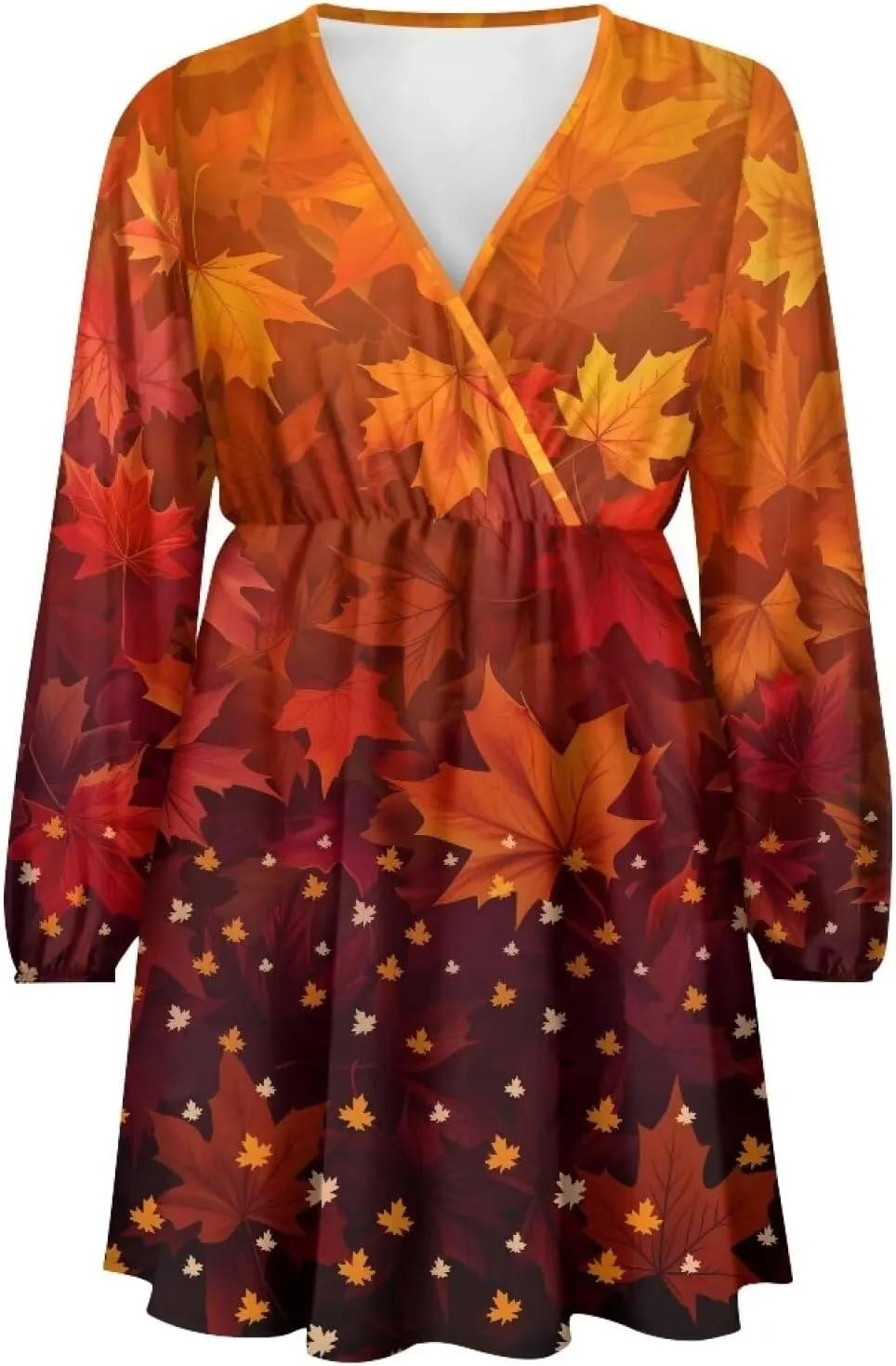 Women Tunic Casual Dress Lantern Long Sleeve V-Neck Loose Waist A-line Short Dress S-2XL