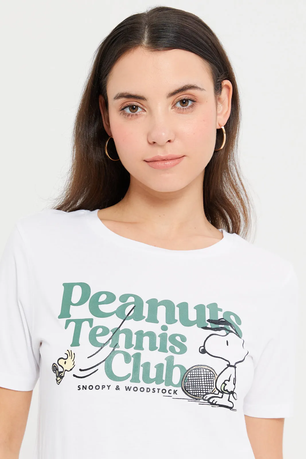 Women White Peanuts Printed T-Shirt