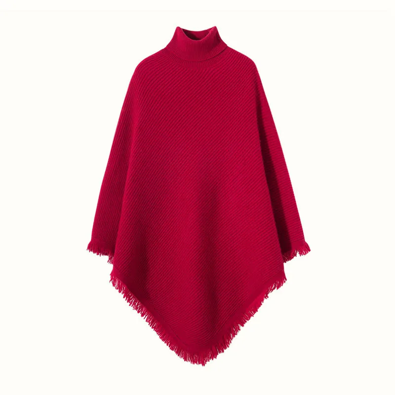 Women's 100% Pure Cashmere Knitted Shawl Wrap - Extra Large Turtleneck Cloak Pashmina Stole