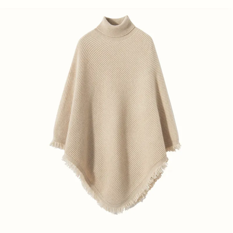 Women's 100% Pure Cashmere Knitted Shawl Wrap - Extra Large Turtleneck Cloak Pashmina Stole