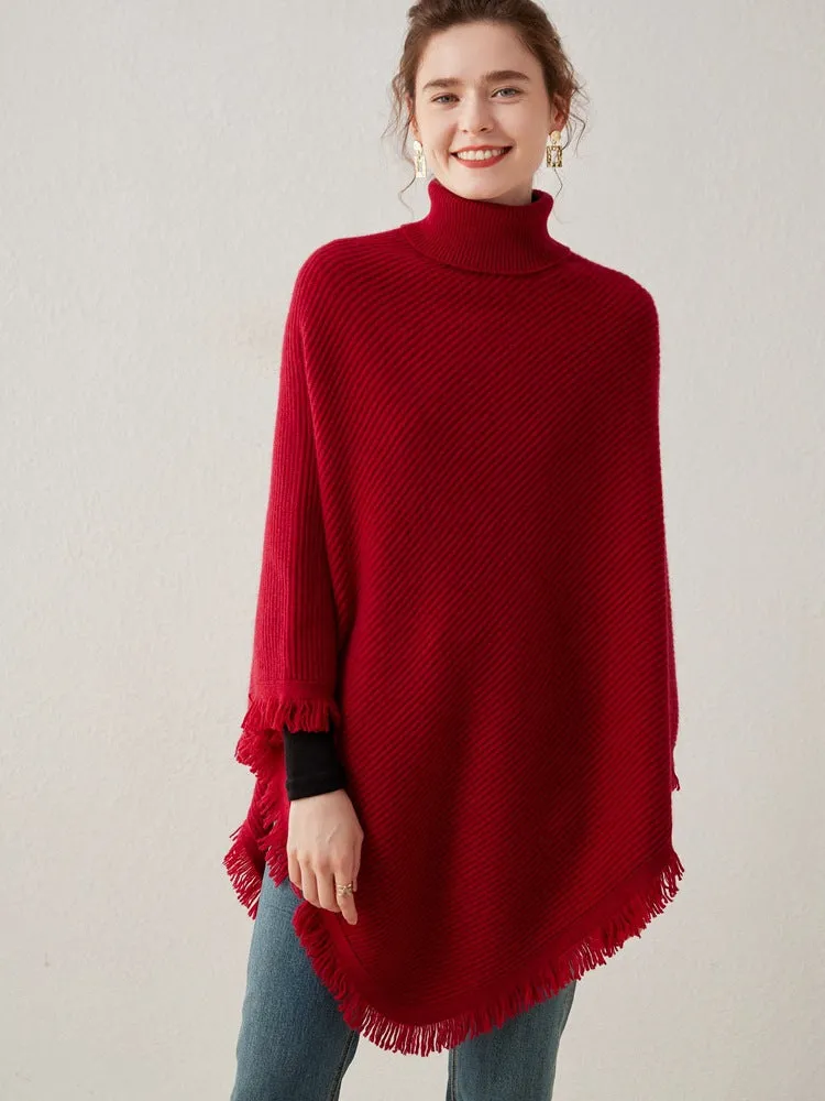 Women's 100% Pure Cashmere Knitted Shawl Wrap - Extra Large Turtleneck Cloak Pashmina Stole