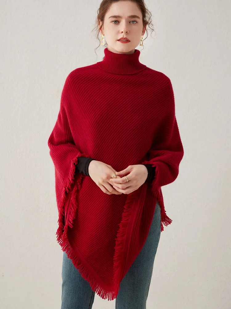 Women's 100% Pure Cashmere Knitted Shawl Wrap - Extra Large Turtleneck Cloak Pashmina Stole