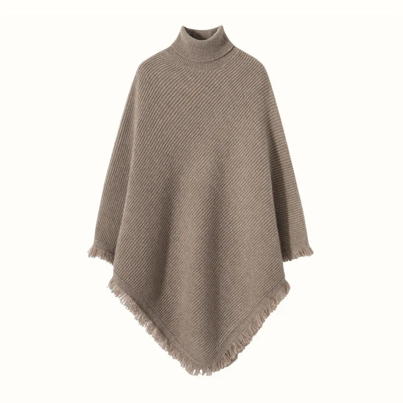 Women's 100% Pure Cashmere Knitted Shawl Wrap - Extra Large Turtleneck Cloak Pashmina Stole