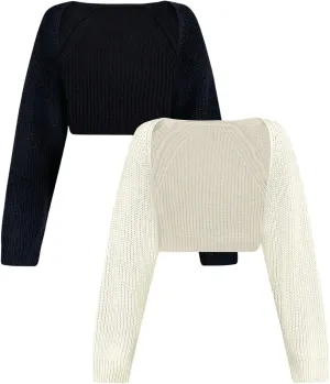 Women's 2 Pack Bolero Shrug Cardigan Long Sleeve Knit Cropped Cardigan Sweater Fall Outfits