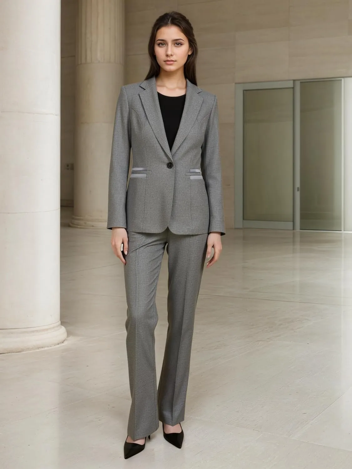 Women's 2 Piece Suit One Button Dressy Blazer Pants Suit Set Business Casual Outfits