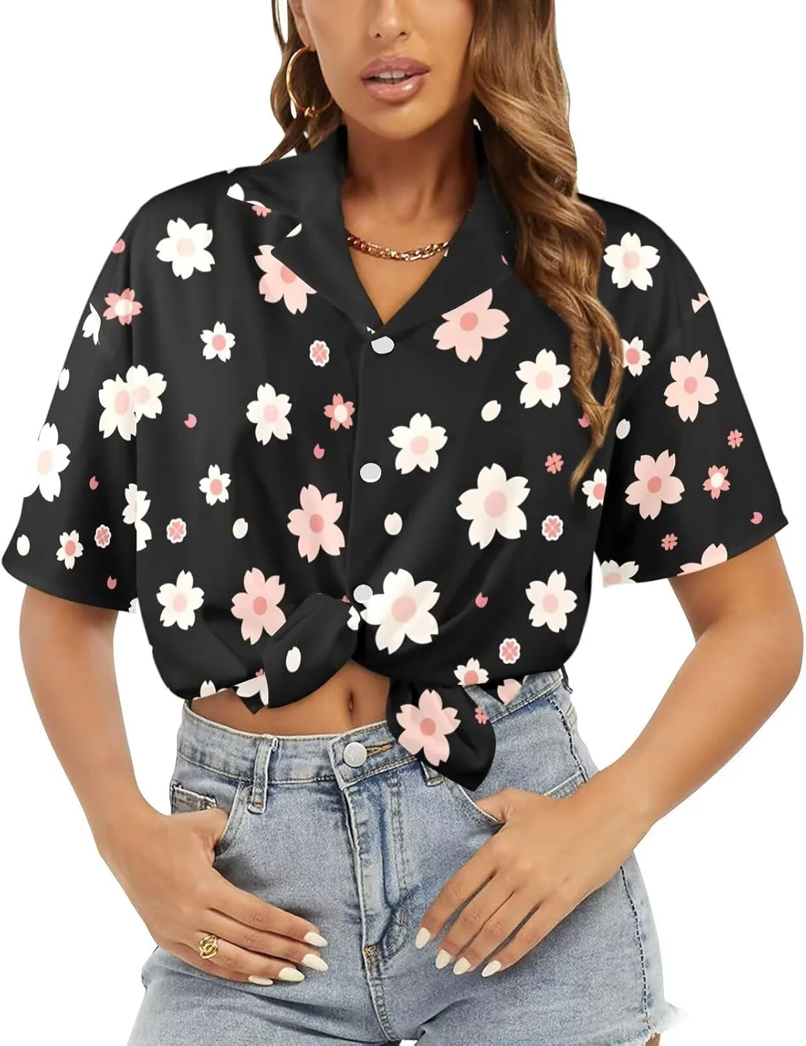 Womens Hawaiian Shirt Button Down Beach Shirts for Women Fashion Summer Tropical T-Shirts Casual Clothes