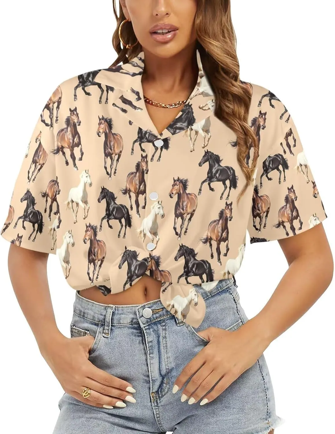 Womens Hawaiian Shirt Button Down Beach Shirts for Women Fashion Summer Tropical T-Shirts Casual Clothes