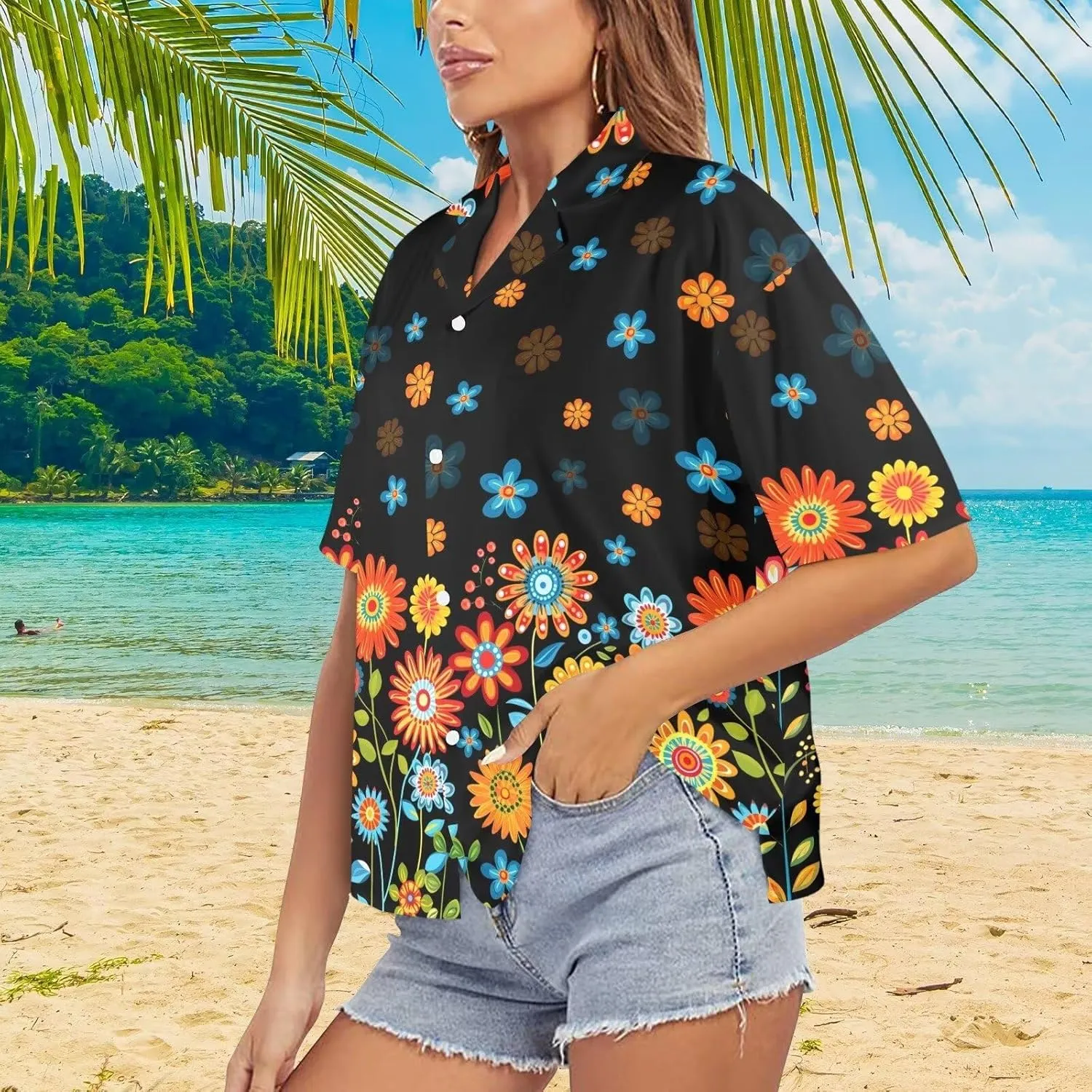 Womens Hawaiian Shirt Button Down Beach Shirts for Women Fashion Summer Tropical T-Shirts Casual Clothes