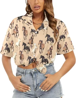 Womens Hawaiian Shirt Button Down Beach Shirts for Women Fashion Summer Tropical T-Shirts Casual Clothes