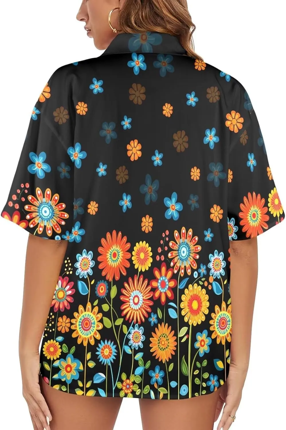 Womens Hawaiian Shirt Button Down Beach Shirts for Women Fashion Summer Tropical T-Shirts Casual Clothes