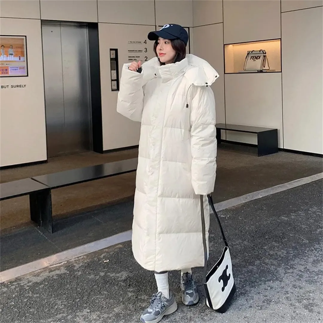 Womens Long Down Cotton Coats Winter Jacket Thicken Warm Cotton-Padded Coat Hooded Puffer Parkas Snow Wear Overcoat