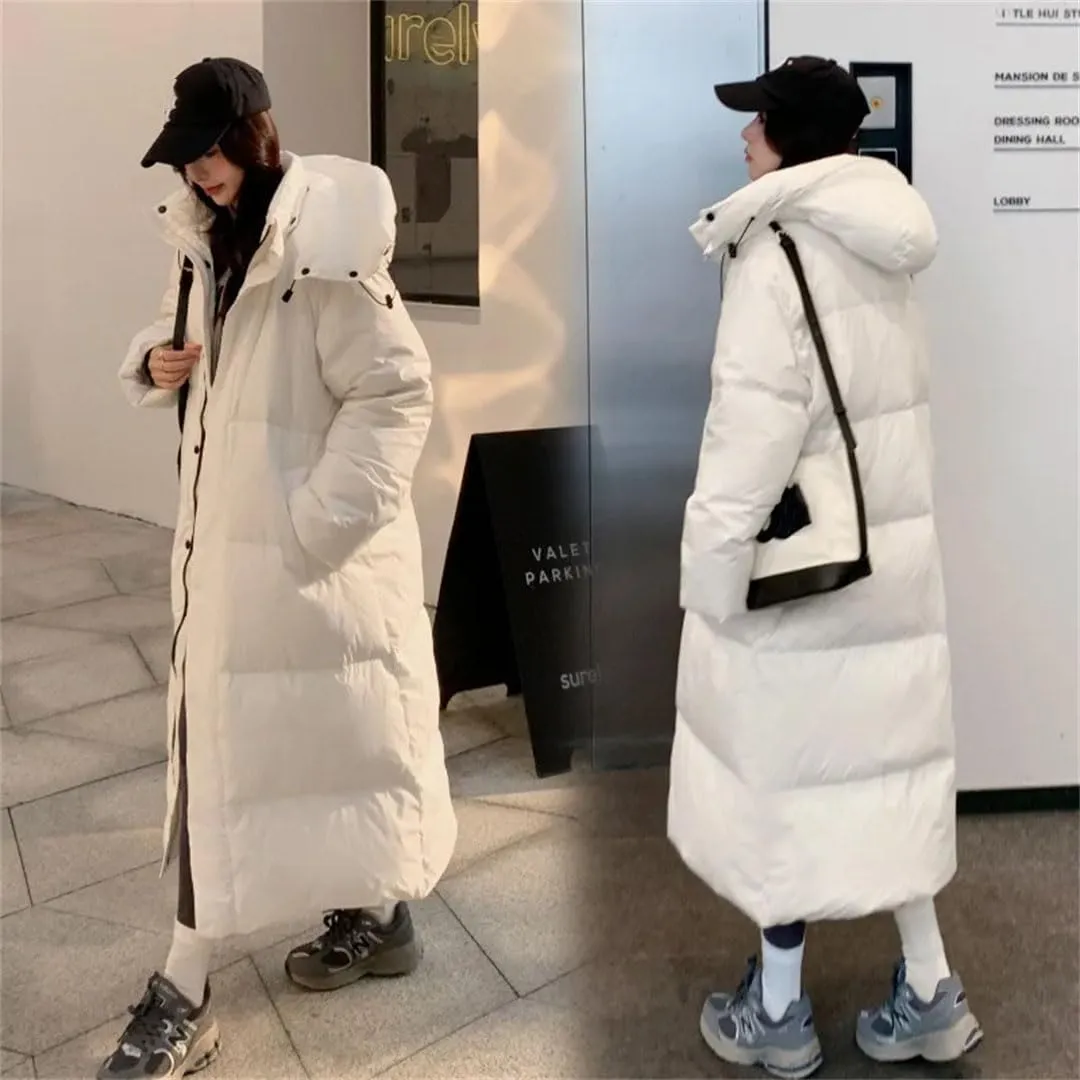 Womens Long Down Cotton Coats Winter Jacket Thicken Warm Cotton-Padded Coat Hooded Puffer Parkas Snow Wear Overcoat