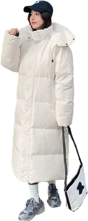 Womens Long Down Cotton Coats Winter Jacket Thicken Warm Cotton-Padded Coat Hooded Puffer Parkas Snow Wear Overcoat