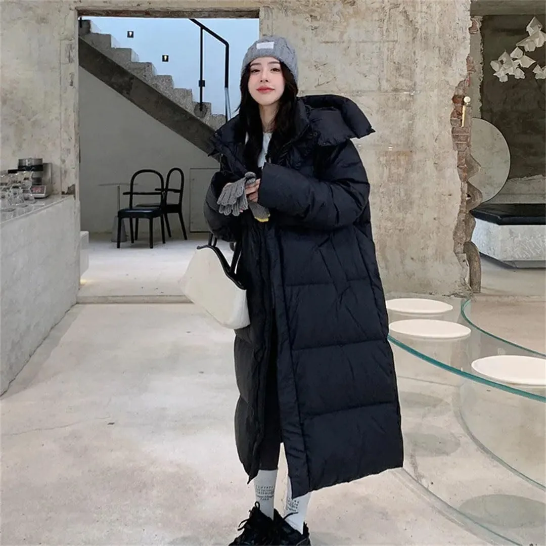 Womens Long Down Cotton Coats Winter Jacket Thicken Warm Cotton-Padded Coat Hooded Puffer Parkas Snow Wear Overcoat