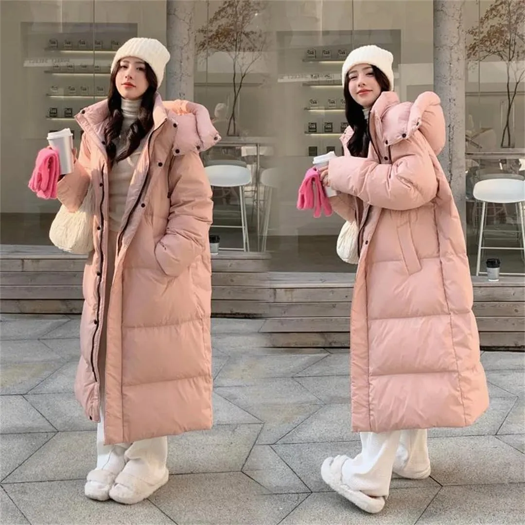 Womens Long Down Cotton Coats Winter Jacket Thicken Warm Cotton-Padded Coat Hooded Puffer Parkas Snow Wear Overcoat