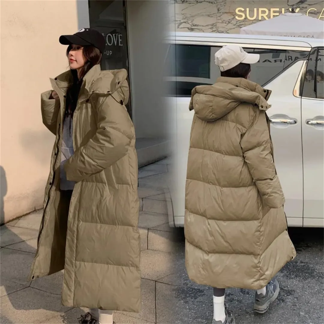Womens Long Down Cotton Coats Winter Jacket Thicken Warm Cotton-Padded Coat Hooded Puffer Parkas Snow Wear Overcoat