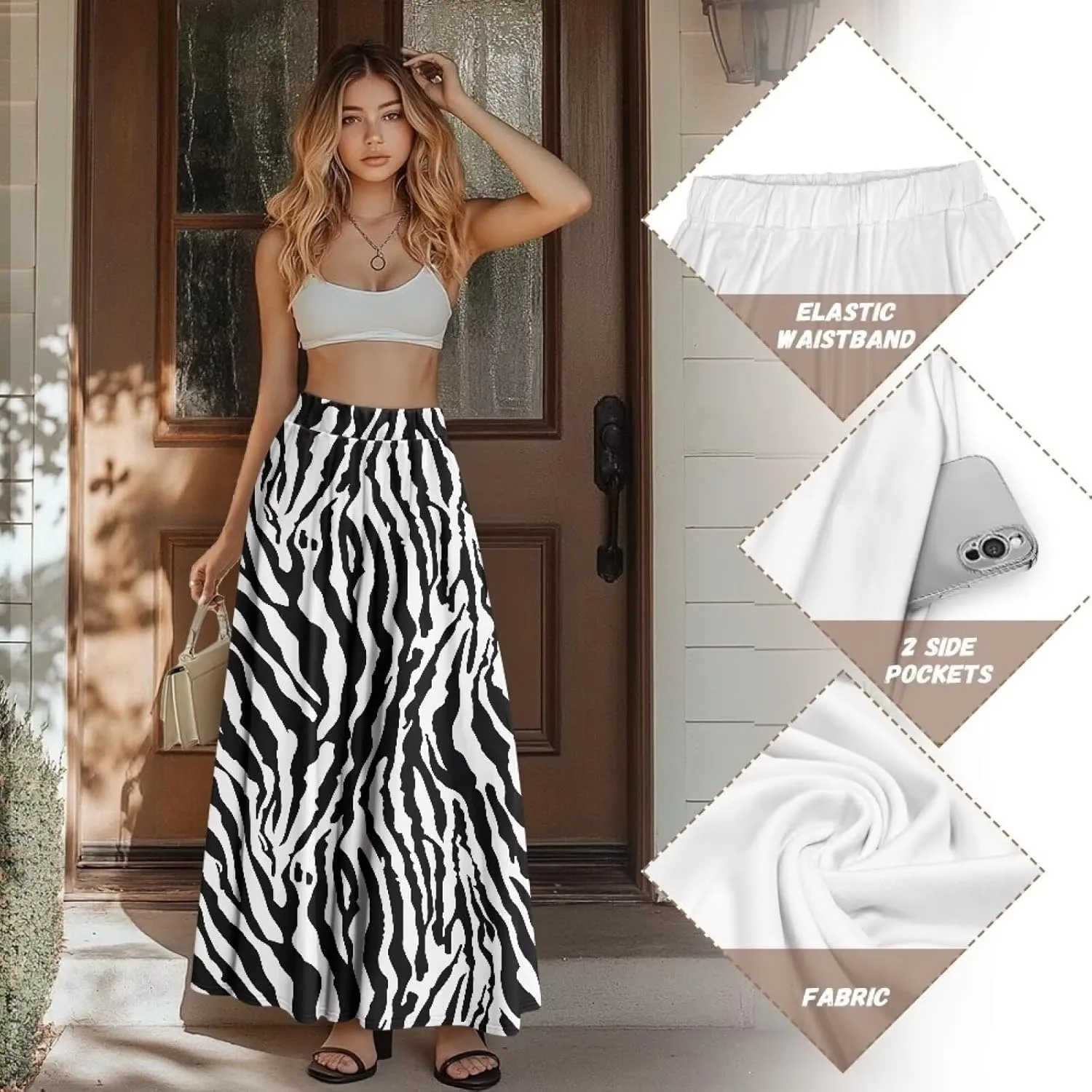 Women's Long Maxi Skirt Pleated High Waist Swing Skirt 2024 Fall Winter Stylish Skirt with Pockets