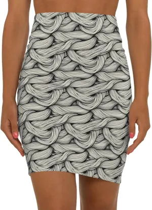 Womens Mid Waist Pencil Skirt  Black & White Braided Rope Print  Available in XS to XL  Polyester/Spandex Blend