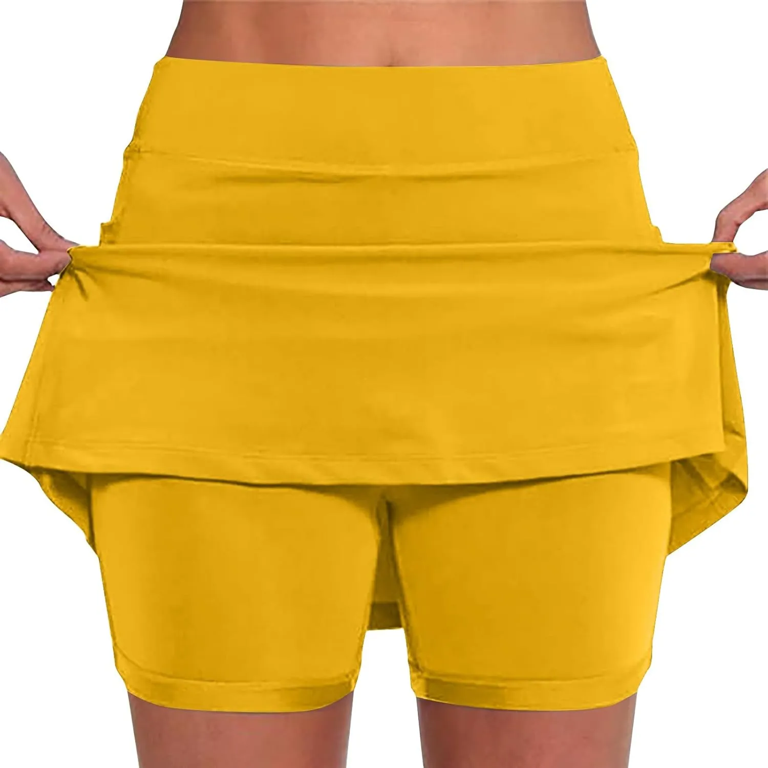 Women's Shorts Skirt Solid Mid-Rise Sports Fitness Casual Layered Shorts Thigh High Casual Exercise Pants 2025