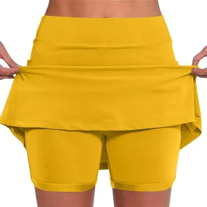 Women's Shorts Skirt Solid Mid-Rise Sports Fitness Casual Layered Shorts Thigh High Casual Exercise Pants 2025