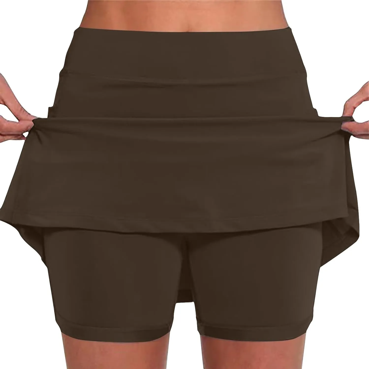 Women's Shorts Skirt Solid Mid-Rise Sports Fitness Casual Layered Shorts Thigh High Casual Exercise Pants 2025