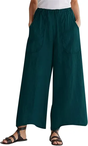 Women's Spring Summer Pant Fashionable Cotton Linen Baggy Pants Wide Legged Pocket Casual Pant Trouser