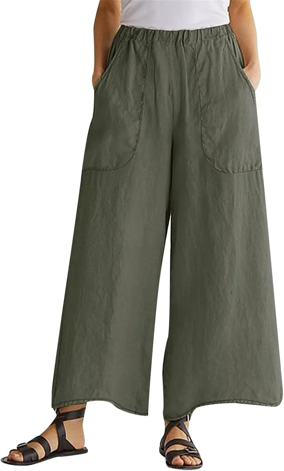 Women's Spring Summer Pant Fashionable Cotton Linen Baggy Pants Wide Legged Pocket Casual Pant Trouser