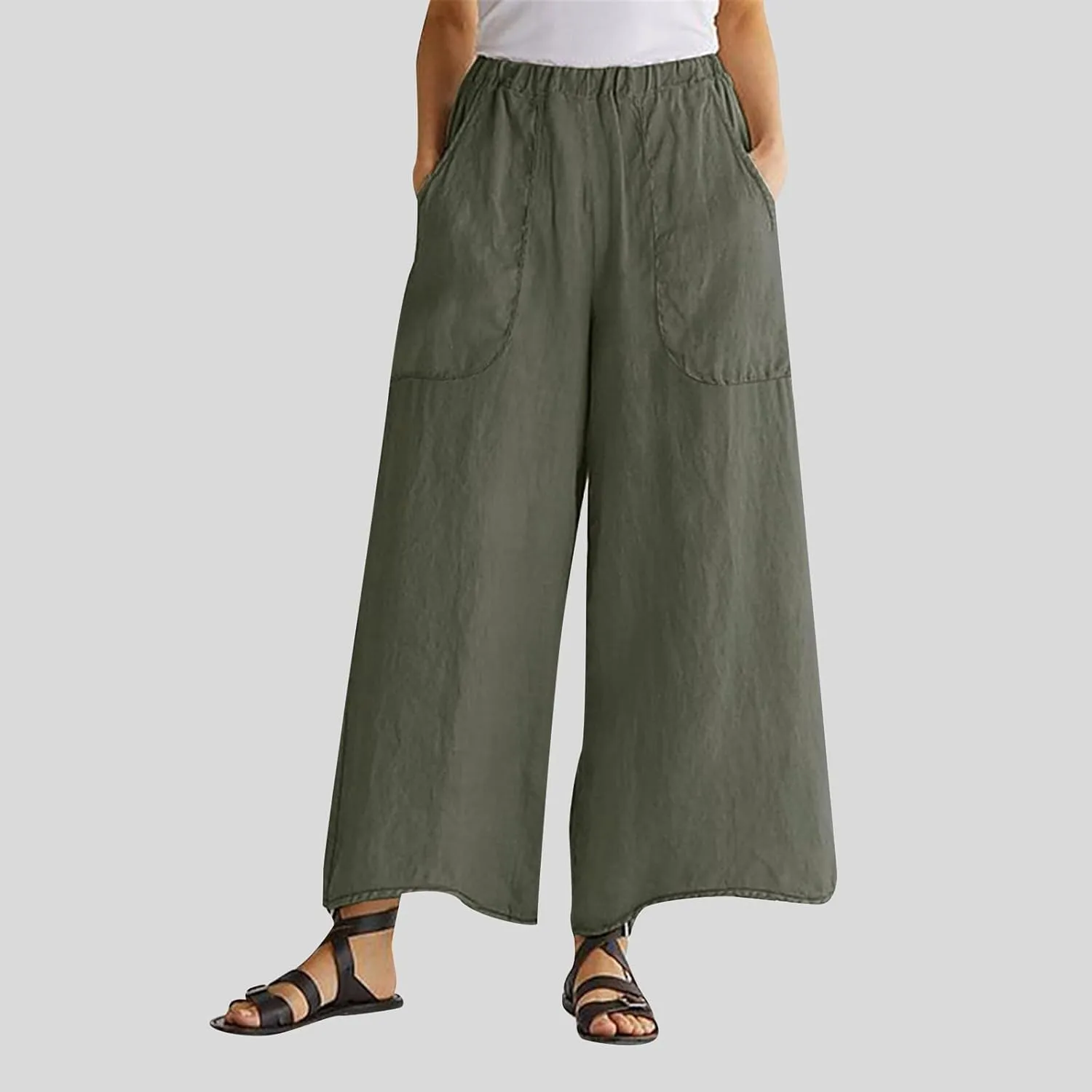 Women's Spring Summer Pant Fashionable Cotton Linen Baggy Pants Wide Legged Pocket Casual Pant Trouser