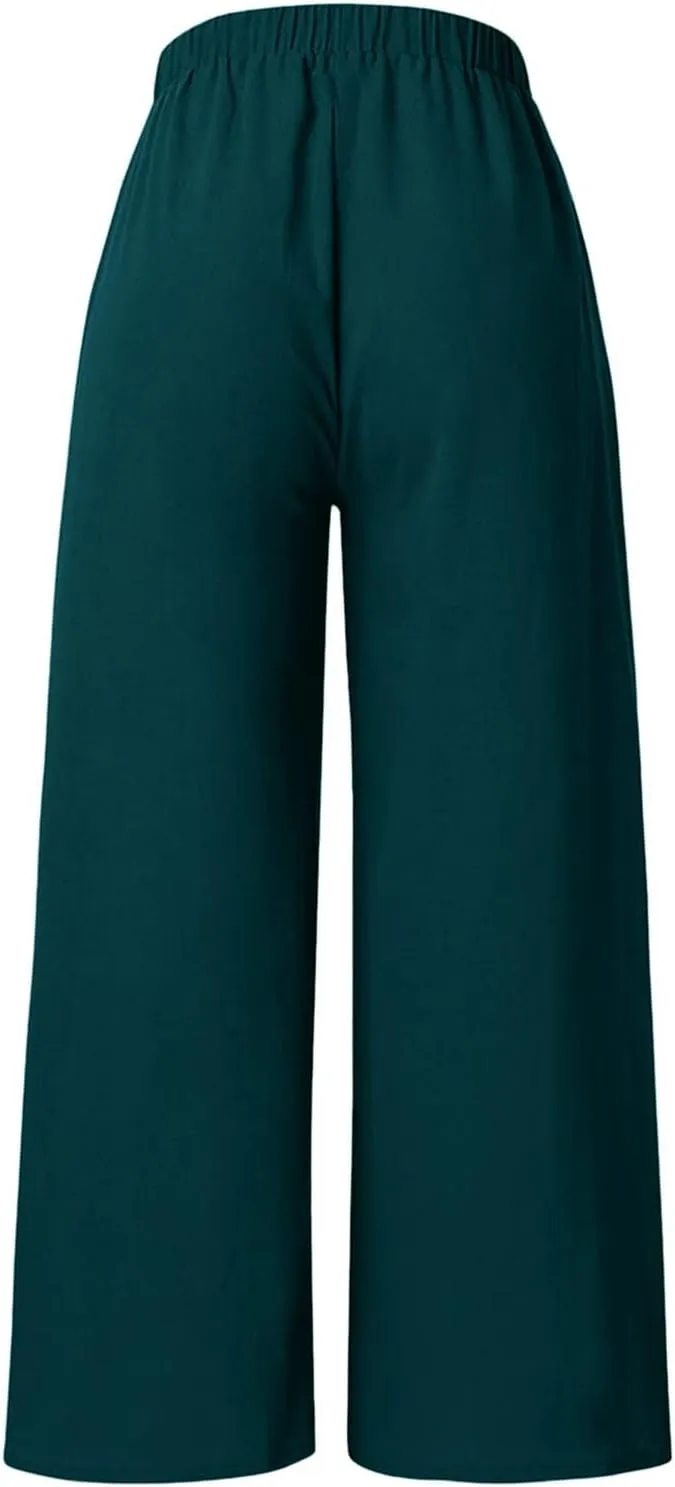 Women's Spring Summer Pant Fashionable Cotton Linen Baggy Pants Wide Legged Pocket Casual Pant Trouser