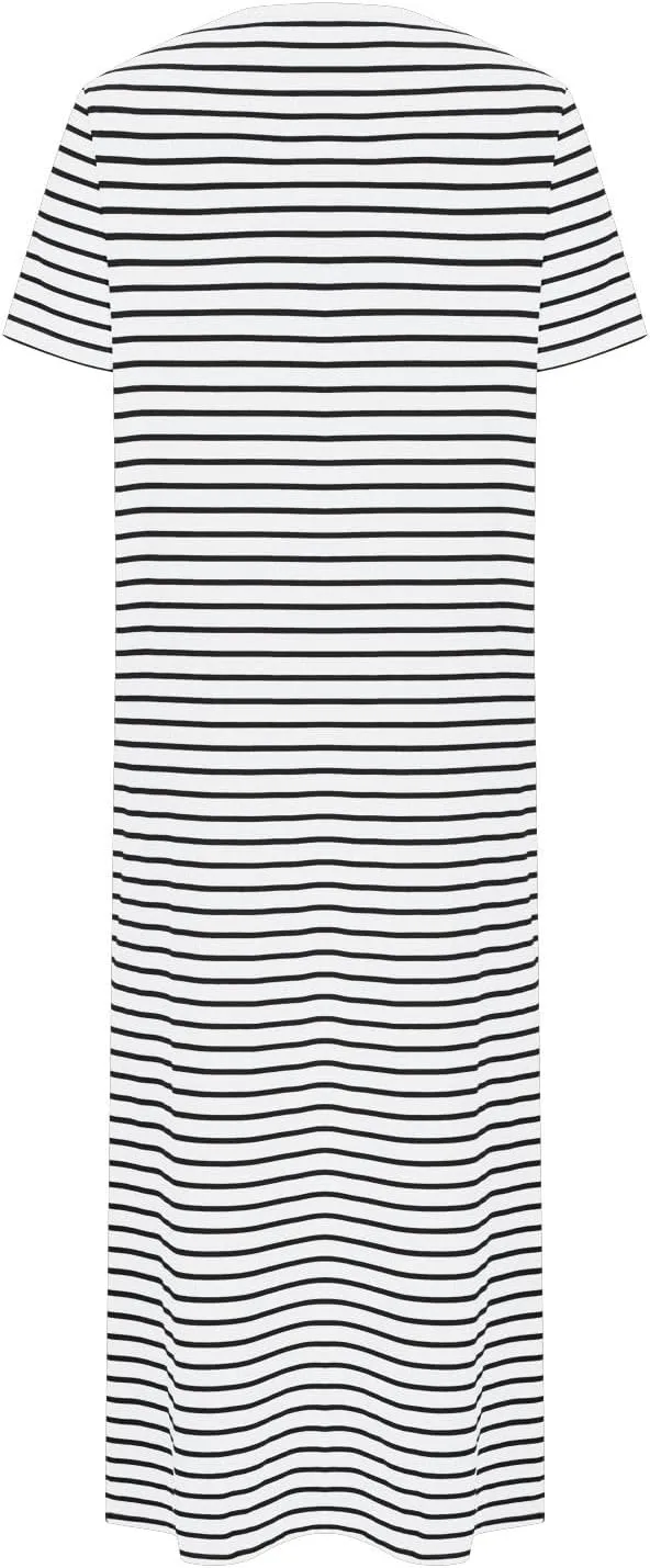 Womens Striped Summer Dress Short Sleeve T Shirt Dress Casual Midi Dresses Side Split Sundress Beach Vacation Outfits