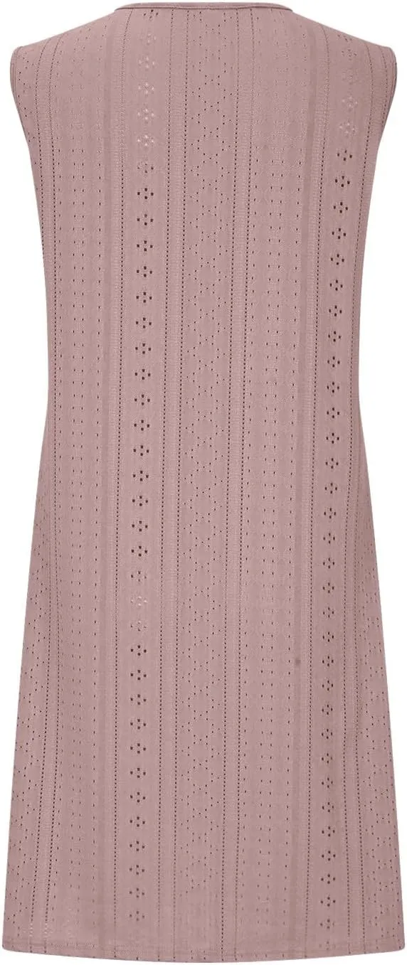 Womens Summer Dresses 2024 Casual Solid V-Neck Sleeveless Short Dress Palace Lock Flowy Loose Fit Mini Dress