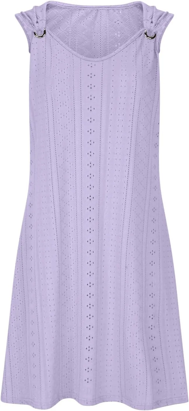 Womens Summer Dresses 2024 Casual Solid V-Neck Sleeveless Short Dress Palace Lock Flowy Loose Fit Mini Dress