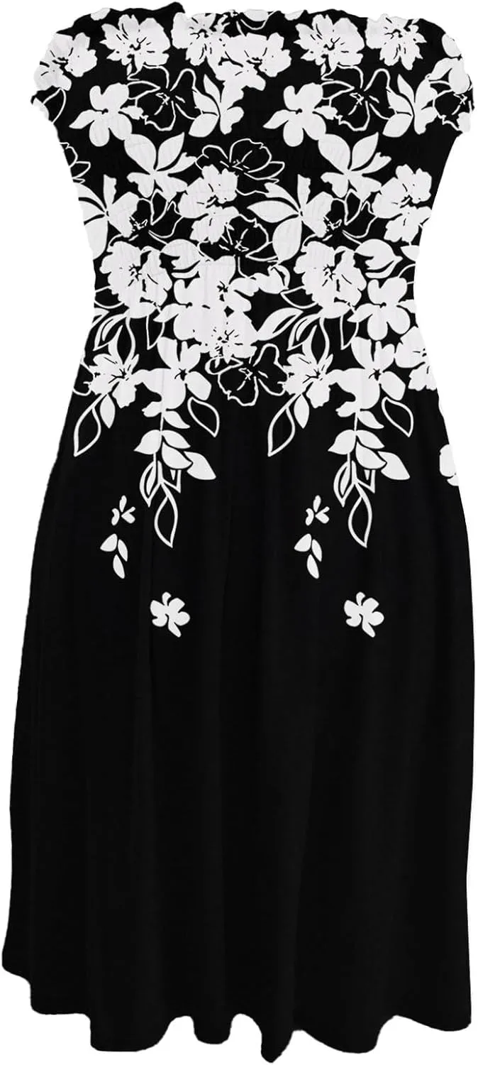 Women's Summer Dresses 2025 Sexy Beach Cover Ups Strapless Boho Floral Print Sundress Tube Top Dress