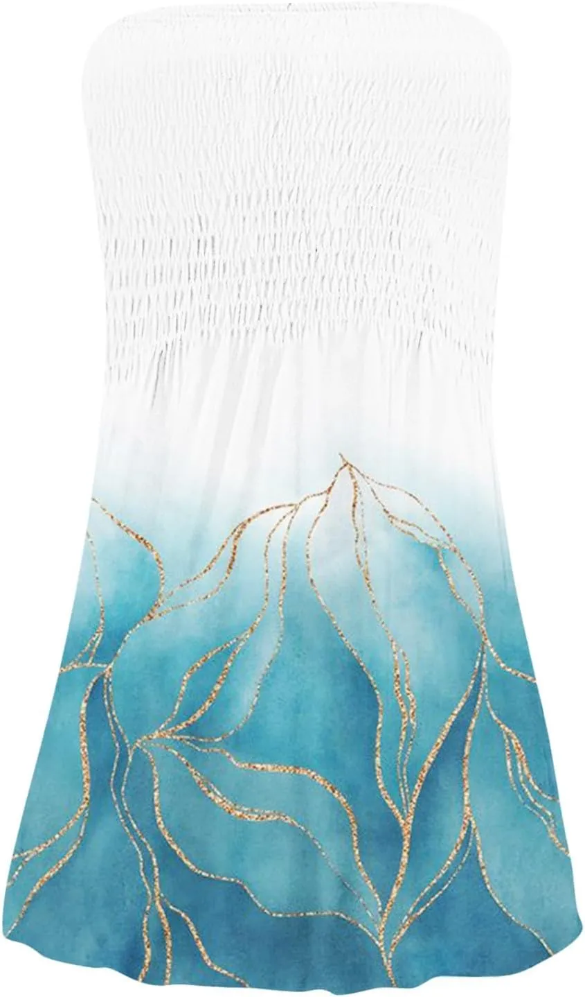 Women's Summer Dresses 2025 Sexy Beach Cover Ups Strapless Boho Floral Print Sundress Tube Top Dress