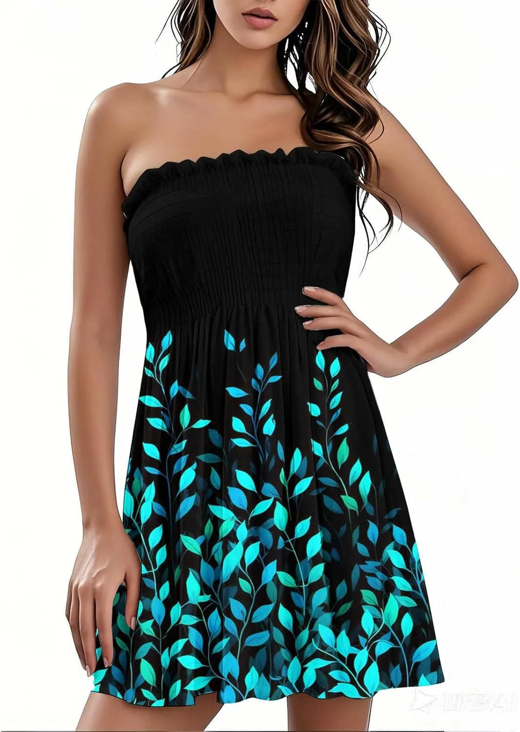 Women's Summer Dresses 2025 Sexy Beach Cover Ups Strapless Boho Floral Print Sundress Tube Top Dress