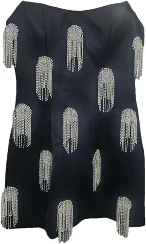 Womens Tassel Detail Slim Dress - Strapless Sleeveless High Waist Evening Gown