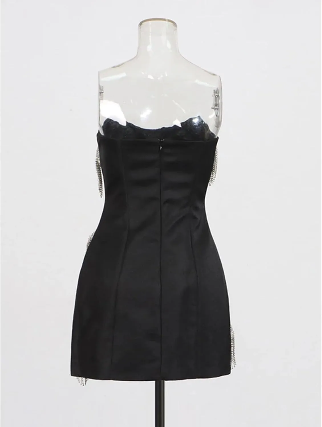 Womens Tassel Detail Slim Dress - Strapless Sleeveless High Waist Evening Gown