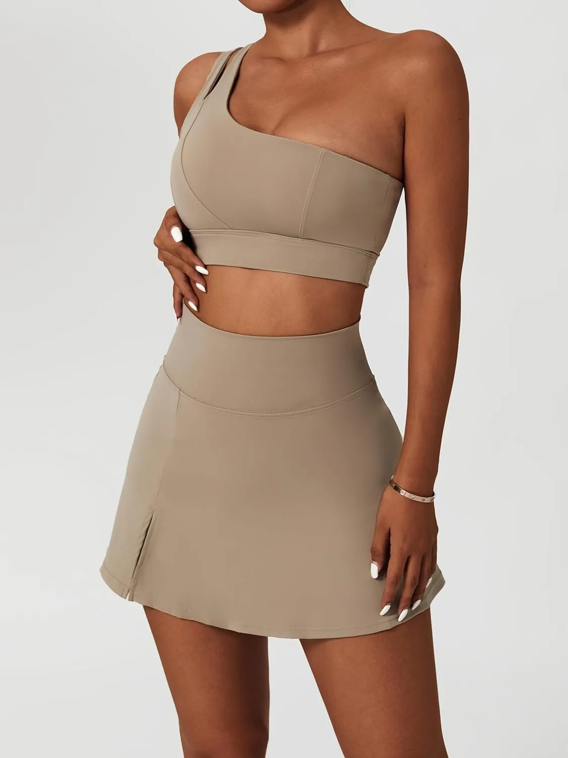Women's Tennis Skirts Sport Bra Sets High Waisted Golf Skorts Skirt One Shoulder Sports Bra Running Workout Activewear