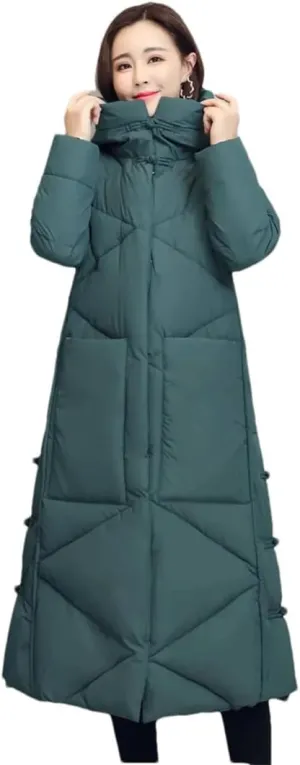 Womens Vintage Thicken Warm Cotton-Padded Coats Long Winter Jacket Casual Hooded Down Cotton Coat Puffer Parkas