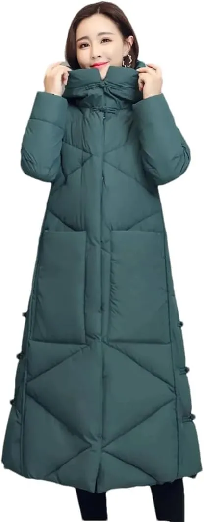 Womens Vintage Thicken Warm Cotton-Padded Coats Long Winter Jacket Casual Hooded Down Cotton Coat Puffer Parkas