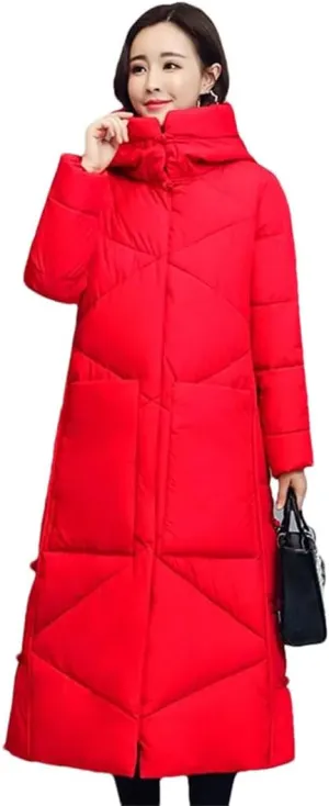 Womens Vintage Thicken Warm Cotton-Padded Coats Long Winter Jacket Casual Hooded Down Cotton Coat Puffer Parkas