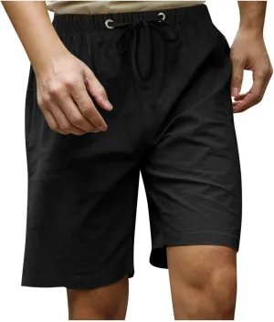 Ymosrh Men's Shorts Fashion Casual Cotton Hemp Drawstring Solid Color Beach Shorts Pants Casual, M-5XL